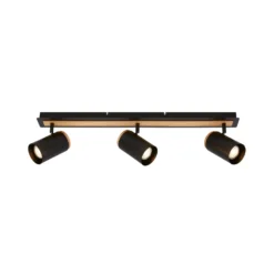 Deckenstrahler Duta, Länge 70 cm, schwarz/holzfarben, 3-flg.