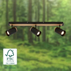 Deckenstrahler Duta, Länge 70 cm, schwarz/holzfarben, 3-flg.