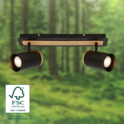 Deckenstrahler Duta, Länge 40 cm, schwarz/holzfarben, 2-flg.