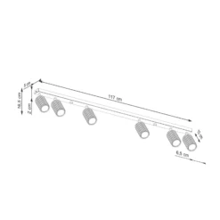 Deckenstrahler Karbon, weiß, Länge 117 cm, Alu, 6-flg.