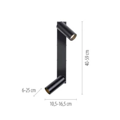 Deckenstrahler RIK, schwarz, 2-flg., 59 cm, Metall, GU10-LED
