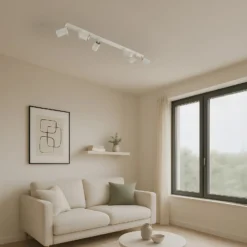 Deckenstrahler Ring, beige, Länge 117 cm, Stahl, 6-flg.