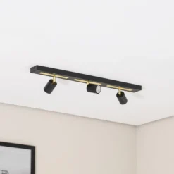 Deckenstrahler Rodez, schwarz/gold, Länge 80 cm, 3-flg.