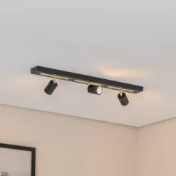 Deckenstrahler Rodez, schwarz/gold, Länge 80 cm, 3-flg.