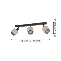 Deckenstrahler Rosley, Länge 43 cm, schwarz/natur, 3-flg.