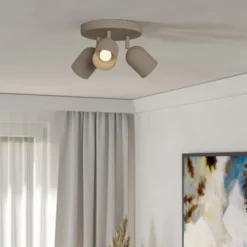 Deckenstrahler Tilston, beige, Ø 25 cm, 3-flammig, Stahl