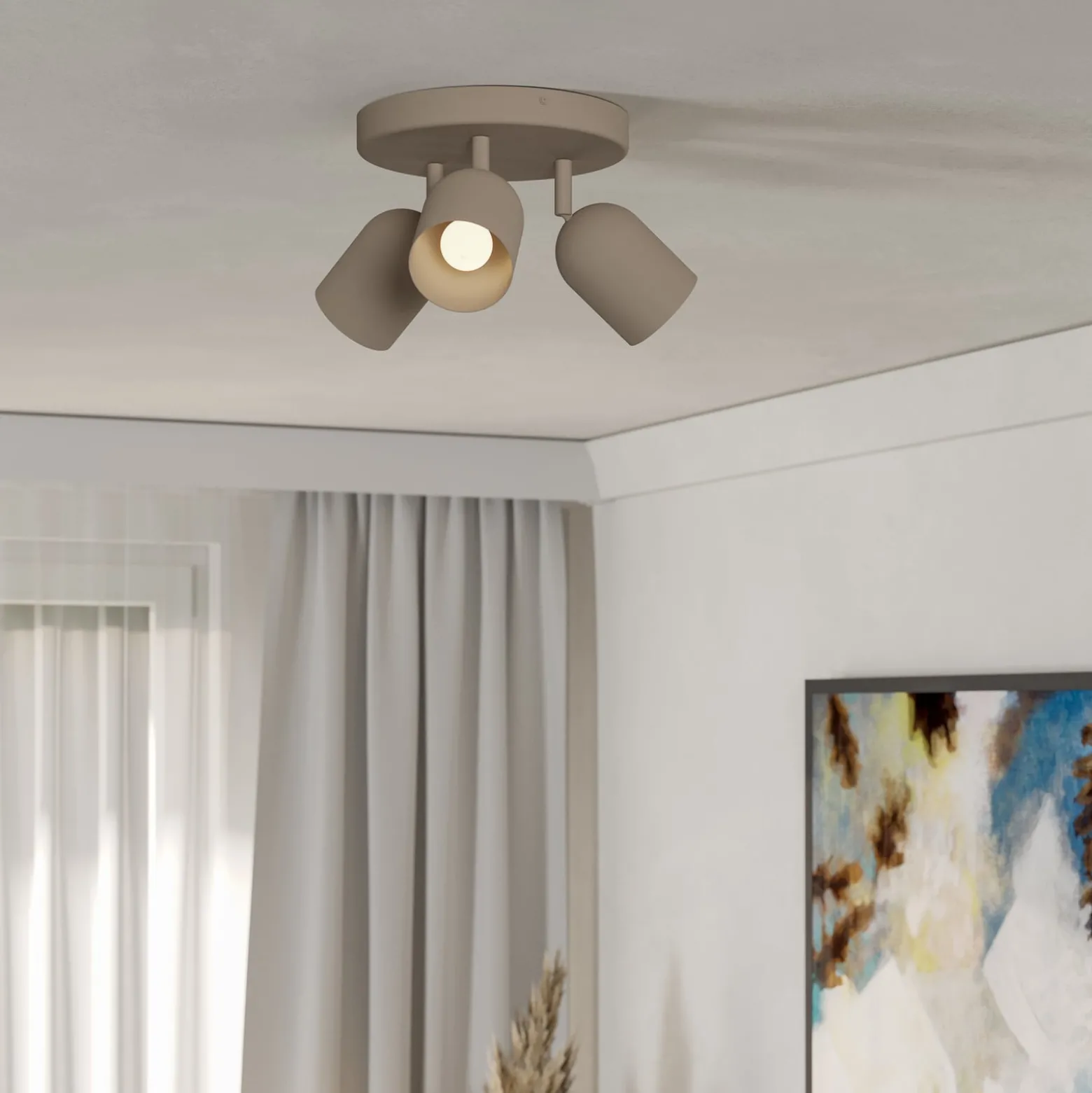 Deckenstrahler Tilston, beige, Ø 25 cm, 3-flammig, Stahl