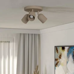 Deckenstrahler Tilston, beige, Ø 25 cm, 3-flammig, Stahl