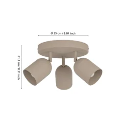 Deckenstrahler Tilston, beige, Ø 25 cm, 3-flammig, Stahl