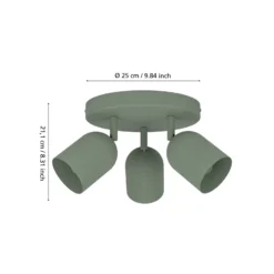 Deckenstrahler Tilston, dunkelgrün, Ø 25 cm, 3-flg., Stahl