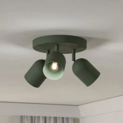 Deckenstrahler Tilston, dunkelgrün, Ø 25 cm, 3-flg., Stahl