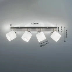 Deckenstrahler Tommy, nickel/weiß, Länge 70 cm, 4-flg.