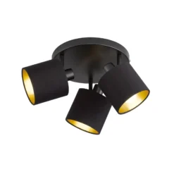 Deckenstrahler Tommy, schwarz/gold, Ø 25 cm, 3-flg., Stoff