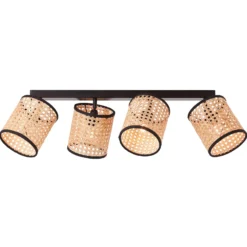 Deckenstrahler Wiley mit Rattan, vierflammig