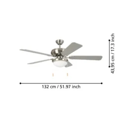 Deckenventilator Ballina, E27, nickel matt, Zugschalter