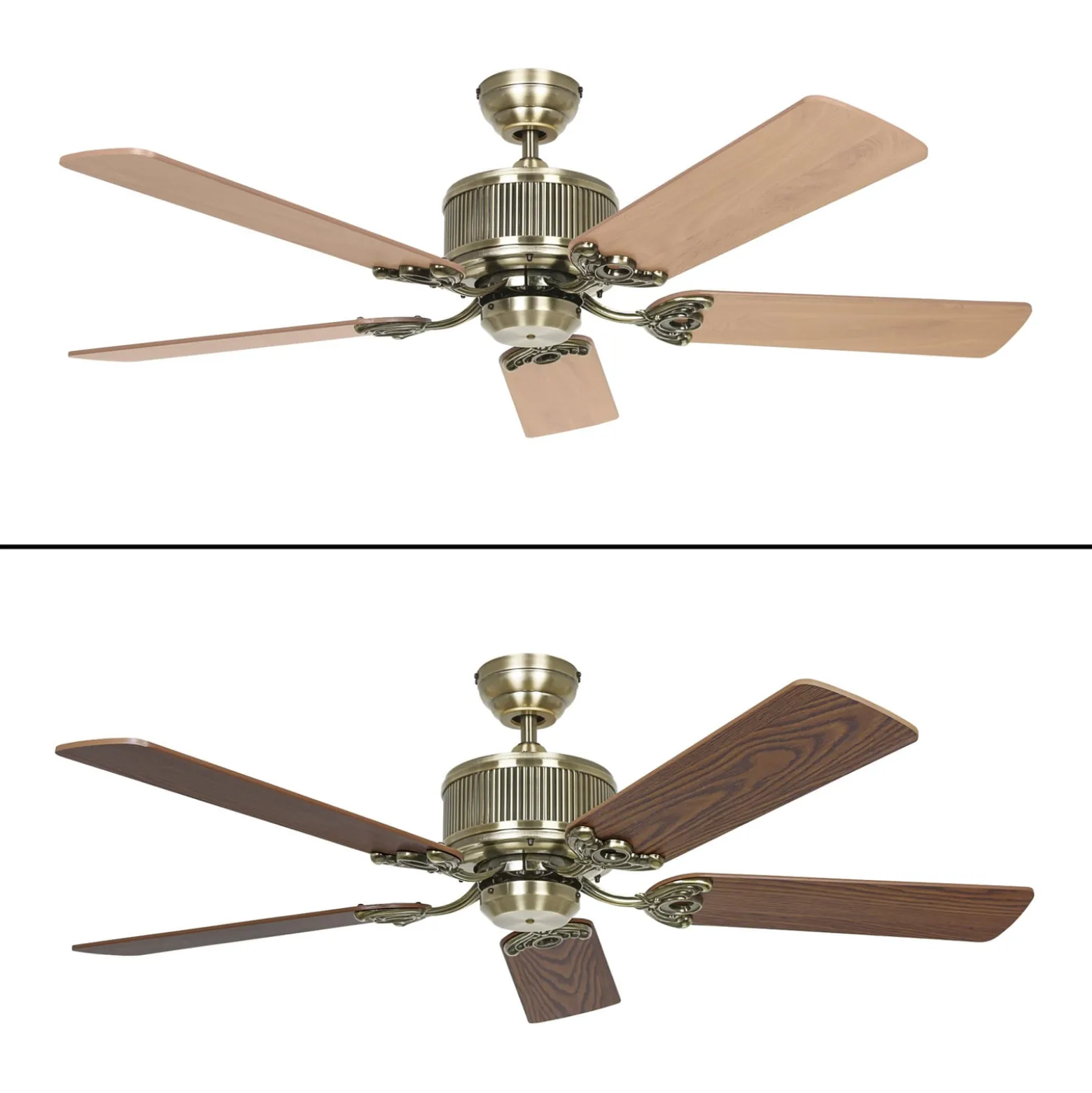 Deckenventilator ECO ELEMENTS, eiche/messing, Ø 132 cm leise