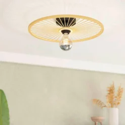 EGLO Leominster Deckenlampe mit rundem Holzschirm