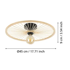 EGLO Leominster Deckenlampe mit rundem Holzschirm