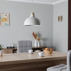 Envostar Hängeleuchte Kaitt, beige, Ø 34 cm, Holzdetail