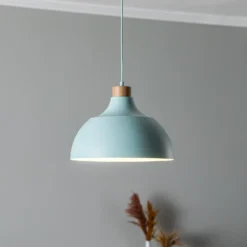 Envostar Hängeleuchte Kaitt, mintgrün, Ø 34 cm, Holzdetail