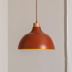 Envostar Hängeleuchte Kaitt, ziegelrot, Ø 34 cm, Holzdetail