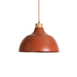 Envostar Hängeleuchte Kaitt, ziegelrot, Ø 34 cm, Holzdetail