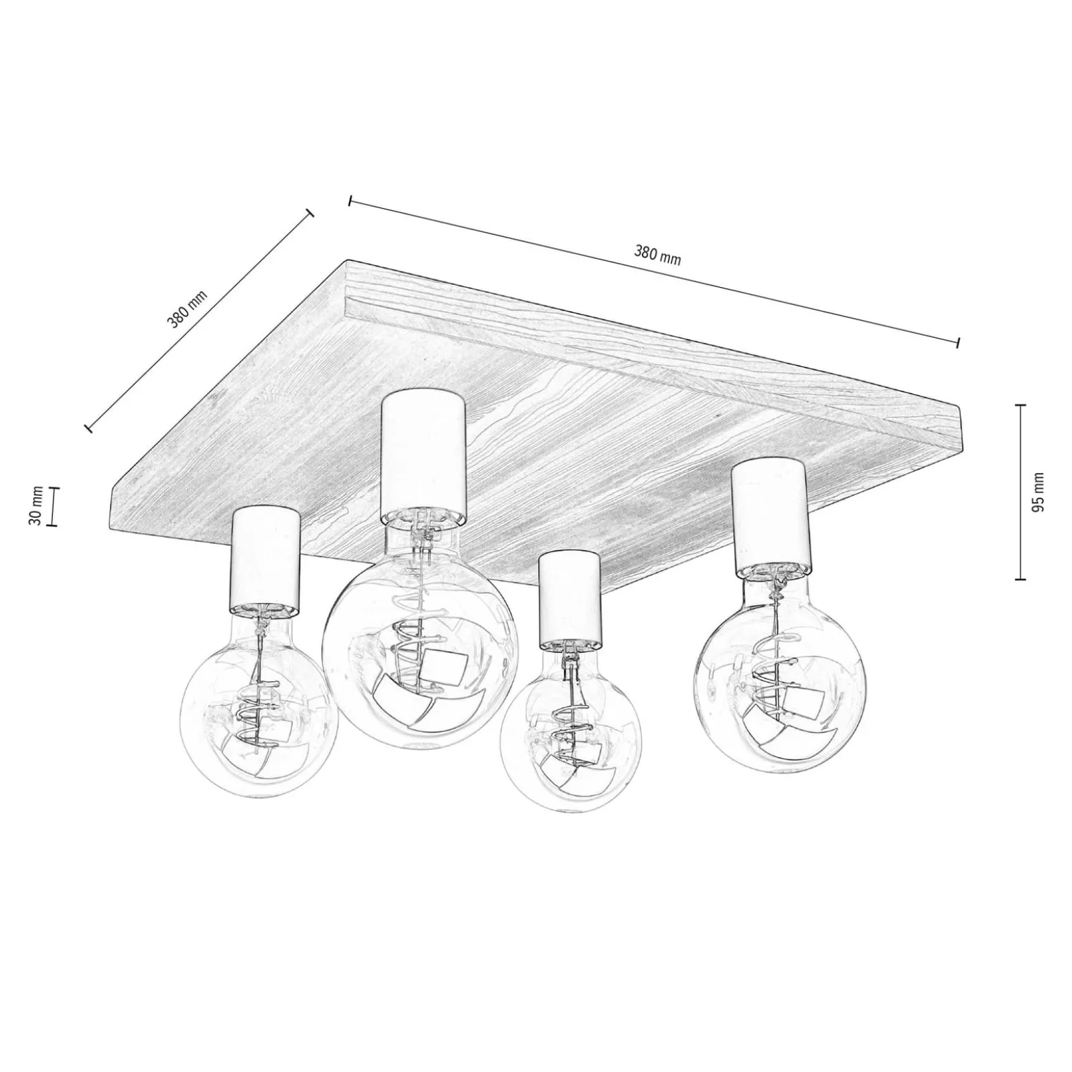 Envostar Lobo Deckenlampe 4fl. Kiefer grau