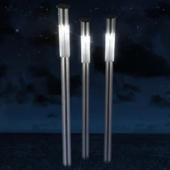Erdspieß-Solarleuchte Fania aus Edelstahl 3er-Set