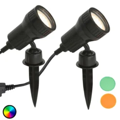 2er Set - LED-Erdspießleuchte Terra m. Farbfiltern