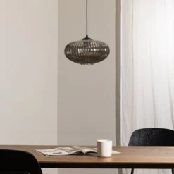 Esszimmerlampe Coco, Ø 30 cm, schwarz/rauchgrau, Glas