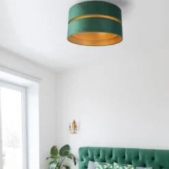 Euluna Duo Deckenleuchte Textil grün/gold Ø40cm