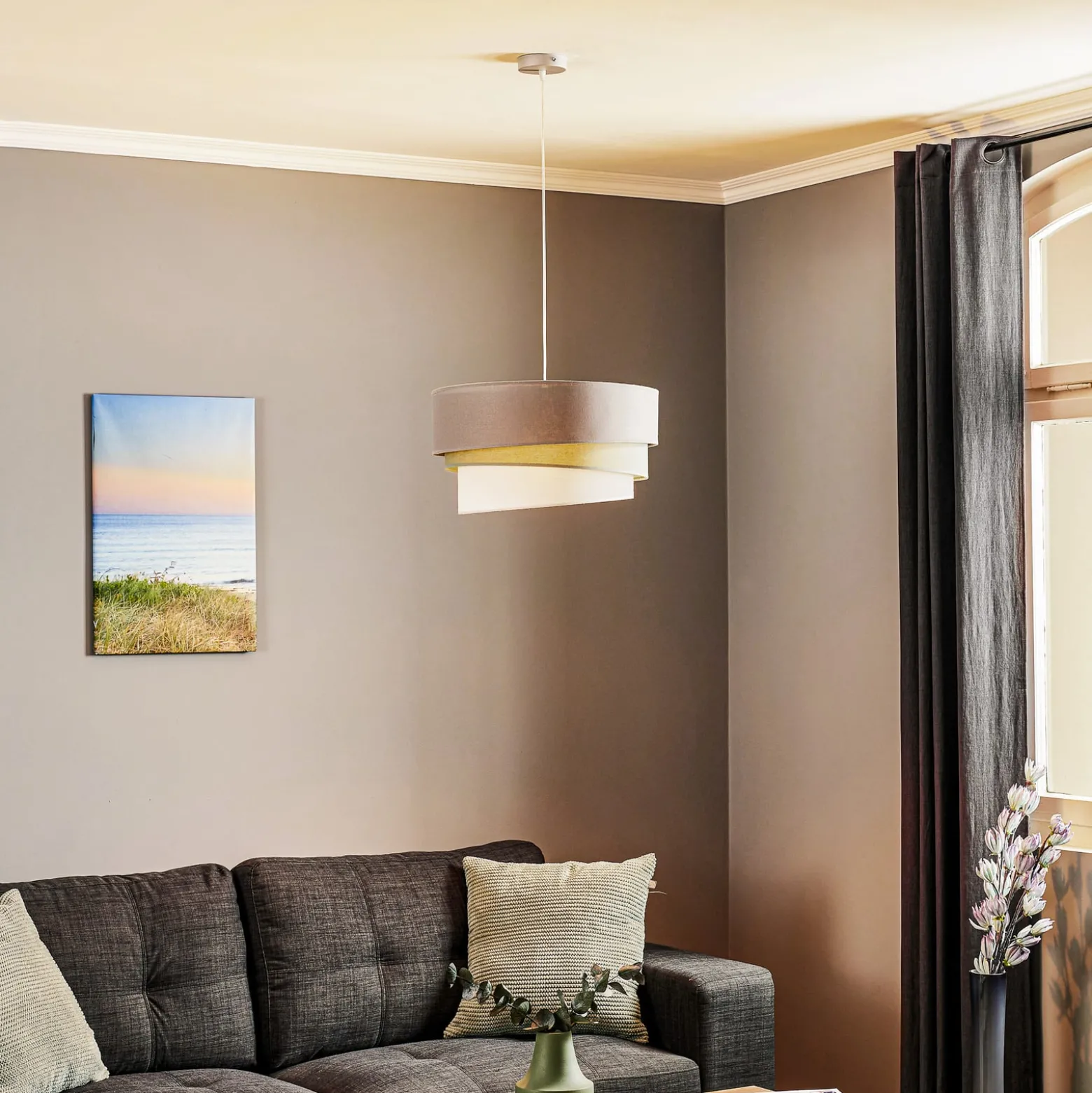 Euluna Trio Hängelampe beige/aquamarin/écru Ø45cm