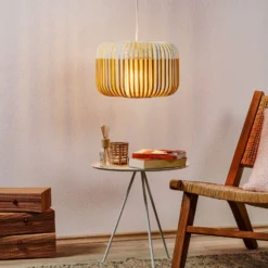 Forestier Pendellampe Bamboo S, Ø 35 cm, weiß