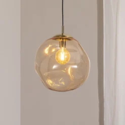 Glas-Hängeleuchte Sol, Ø 35cm, schwarz/bernstein