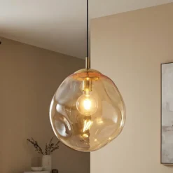 Glas-Hängeleuchte Sol, Ø 35cm, schwarz/bernstein