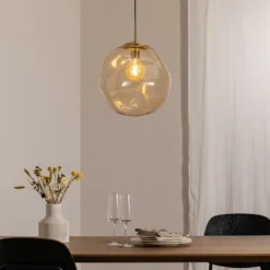 Glas-Hängeleuchte Sol, Ø 35cm, schwarz/bernstein