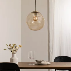 Glas-Hängeleuchte Sol, Ø 35cm, schwarz/bernstein