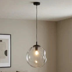 Glas-Hängeleuchte Sol, Ø 35cm, schwarz/rauchgrau