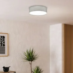 Graue Deckenlampe Pasteri mit Leinenschirm 57 cm