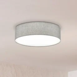 Graue Deckenlampe Pasteri mit Leinenschirm 57 cm