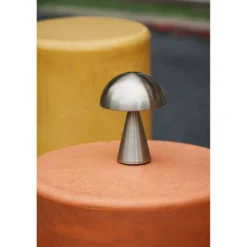 HÜBSCH LED-Akku-Tischleuchte Mush, nickel, IP44, dimmbar
