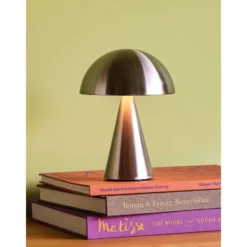 HÜBSCH LED-Akku-Tischleuchte Mush, nickel, IP44, dimmbar
