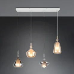Hängelampe Aldea, Länge 65 cm, weiß/amber/chrom Glas, 4-flg.