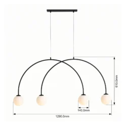 Hängelampe Alison, schwarz/weiß, 4fl, Bogen, 129cm