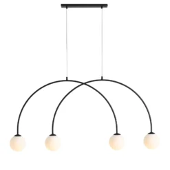 Hängelampe Alison, schwarz/weiß, 4fl, Bogen, 129cm