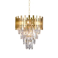 Hängelampe Aspen Metall goldfarben Glaskristalle, Höhe 50 cm