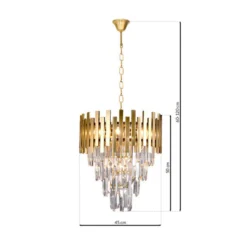 Hängelampe Aspen Metall goldfarben Glaskristalle, Höhe 50 cm