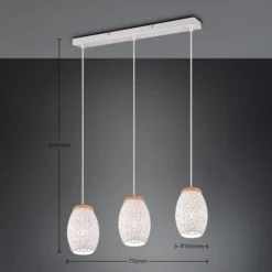 Hängelampe Bidar, Länge 71 cm, weiß matt, 3-flg., Metall