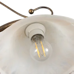 Hängelampe BILIARDO GIORGIO, creme/bronze, Glas/Eisen 2-flg.