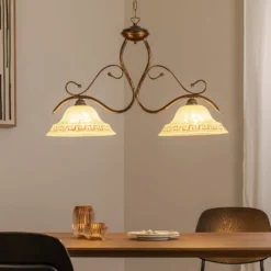 Hängelampe BILIARDO GIORGIO, creme/bronze, Glas/Eisen 2-flg.